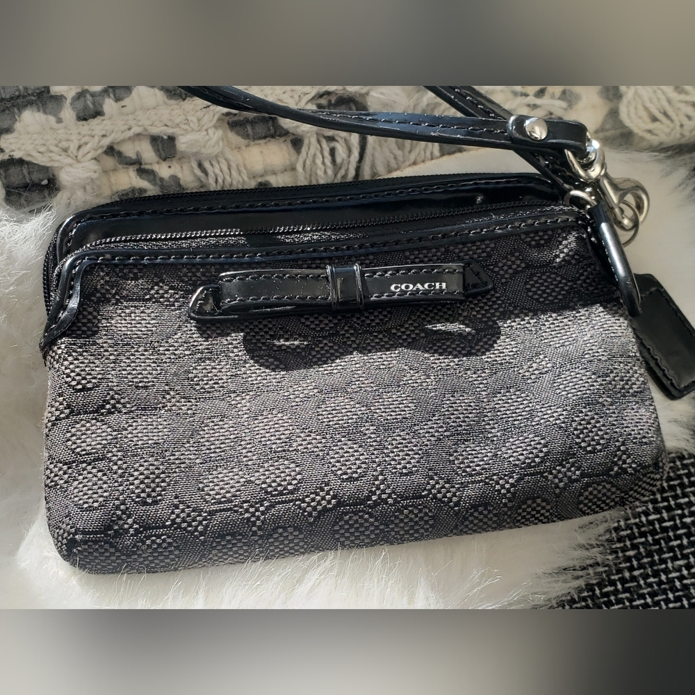 Coach Charcoal Jacquard Signature Wristlet